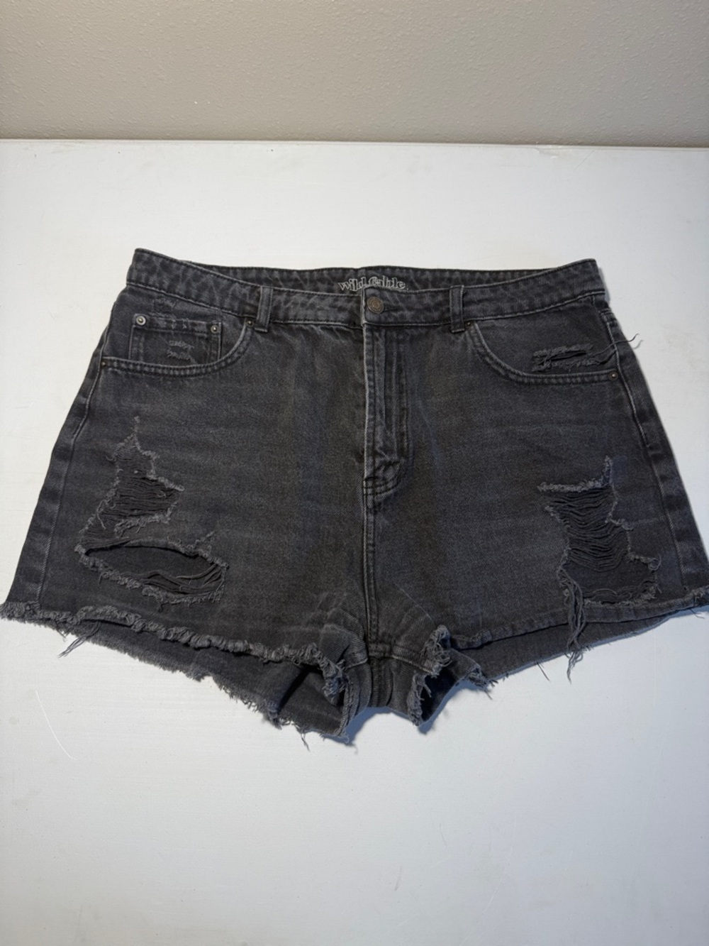 wild fable Black Distressed High-Rise Denim Shorts